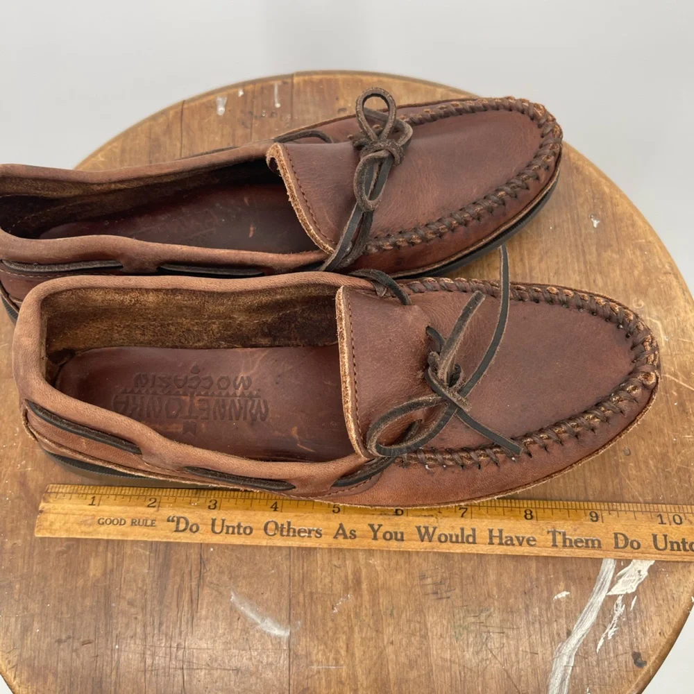 Minnetonka Rich Brown Leather Slip-Ons